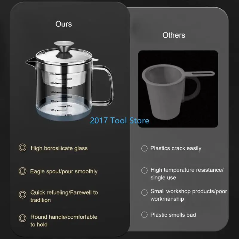 

K92A Functional 1L Kitchen Strainer Pot Cooking Oil Separators for Juice, Teas, and Soybean Milk with Comfortable Handle