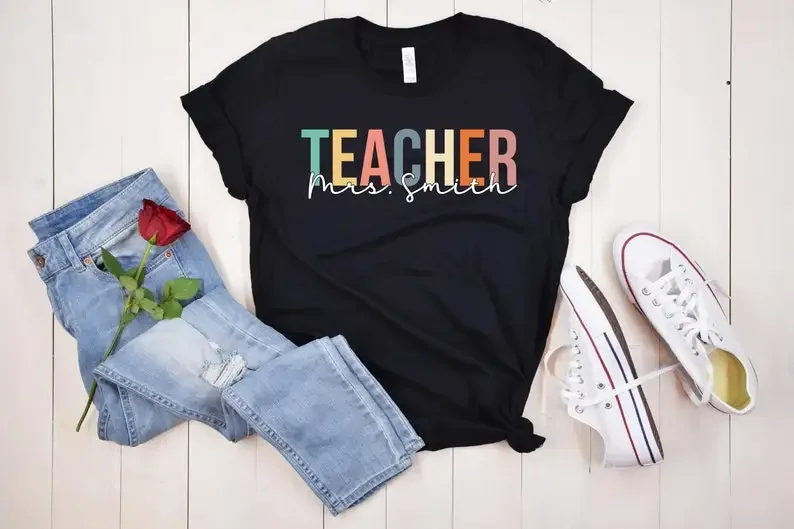 

Customized Name Teacher Shirt, Personalized Name Shirt Kindergarten Shirt, Elementary Shirt Gift 100%cotton Streetwear y2k goth