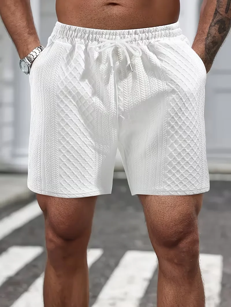 Pantalones Cortos Deportivos para Hombre, Blancos, Texturizados, con Cordón en la Cintura, Transpirables, de Secado Rápido, para Verano y Actividades al Aire Libre
