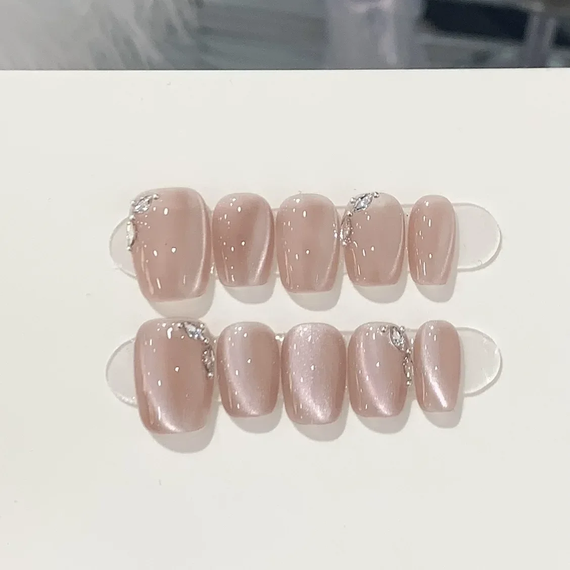 10Pcs French Handmade Press on Nails Pink Cat Eye Fake Nails Wearable Stick-on Nails False Nail Uñas Postizas Накладные Ногти