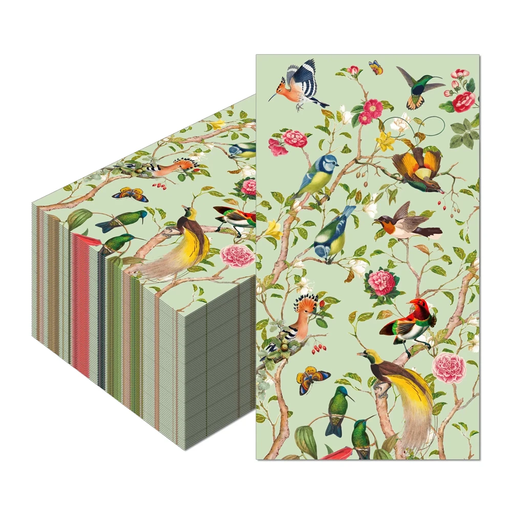 100PCS Green Flower Bird Paper Napkins 2-Ply Disposable Guest Napkins Luncheon Dinner Paper Towels For Wedding Cocktail Party