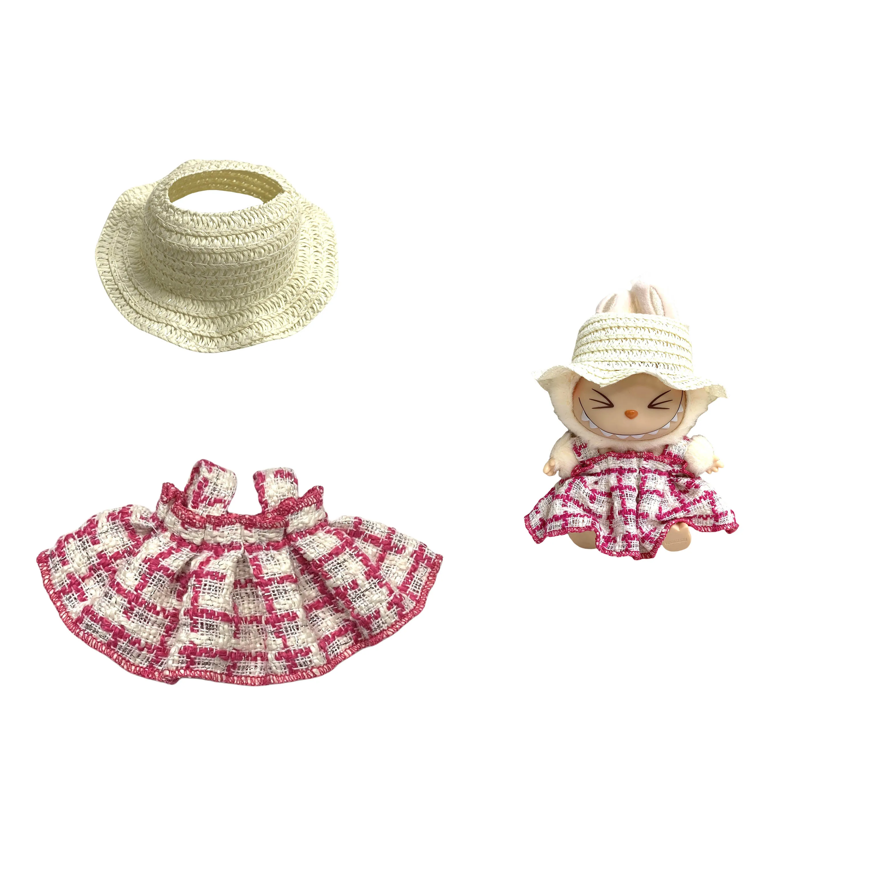 Кукольная одежда, аксессуары, дизайнерская одежда Labubu, розовое платье, комплект для 17 см Labubu V2 V1, сделай сам, мини-куклы, одежда, подарок для девочки