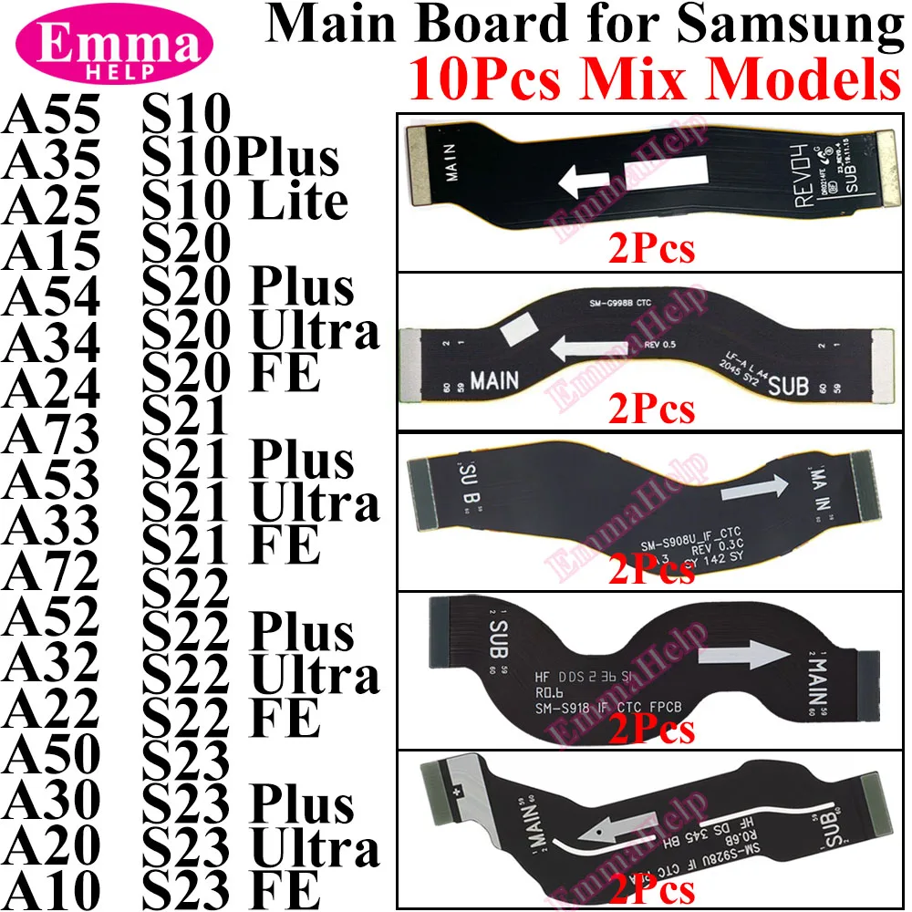 10Pcs Mix Mainboard Flex Cable Motherboard Dock For Samsung S20 S21 S23 Plus Ultra A21S A51 A33 A52 A72 A70 Connector Main Board image 3