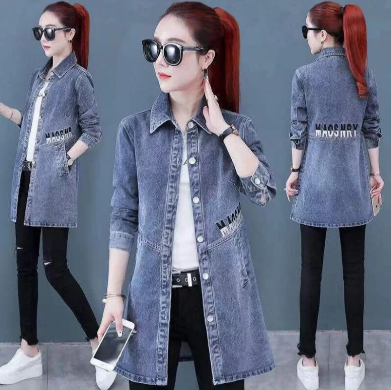 الخريف المرأة التخسيس متوسطة طول الدنيم سترة تنوعا الملابس النسائية العصرية ربيع/خريف 2025 نمط جديد