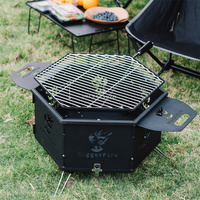 Large Outdoor Portable Wood Burning Fire Pit Quick Removable Cooking Grill Charcoal BBQ Grill