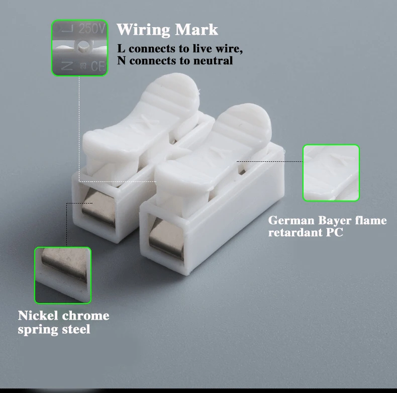 55PCS/lot CH-2 Spring Wire Quick Connector 10A 220V Electrical Crimp Terminals Block Splice Cable Clamp Fit Led Strip