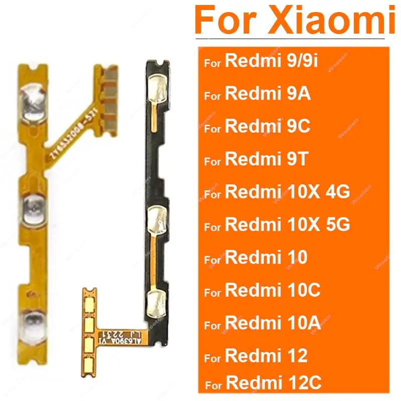 Volume Power Side Button Flex Cable For Xiaomi Redmi 12 12C 9 9A 9C 9i 9T 10 10X 4G 5G On/Off Power Volume Flex Ribbon Parts