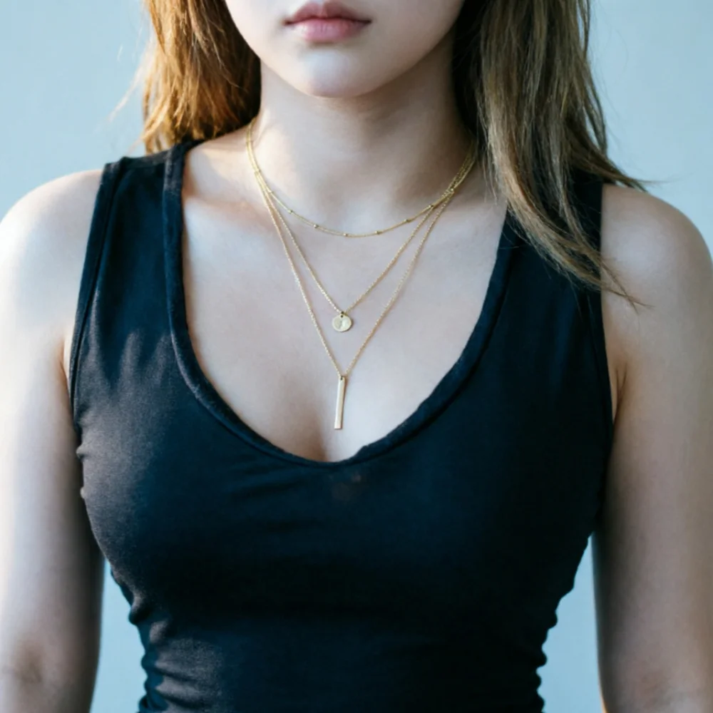 Bohemian Women's European Simple Gold Color Multilayer Minimalist Bar Coin Necklace Clavicle Chains Fashion Jewelry Accessories