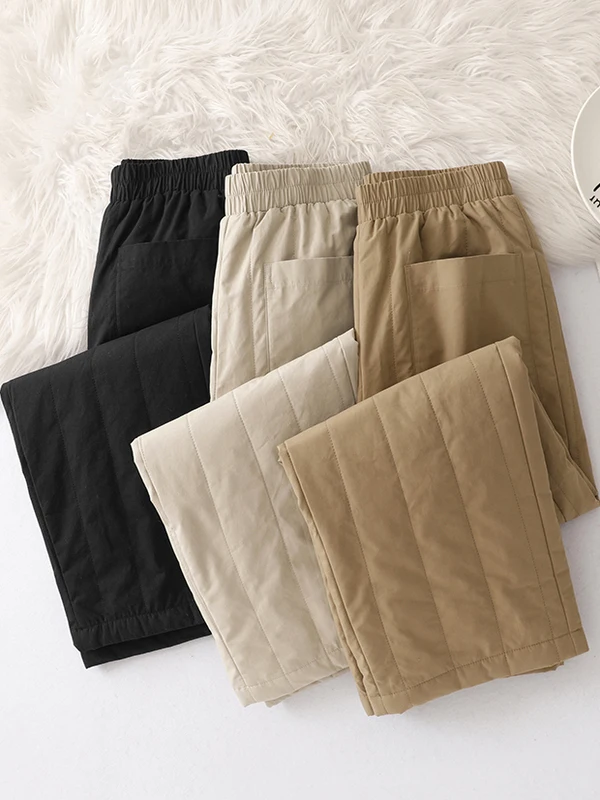 Koreaans Japans merk plus maat Winter Nieuwe elastische taille Losse afslankende verdikte warme katoenen gewatteerde broek met rechte pijpen Dames...