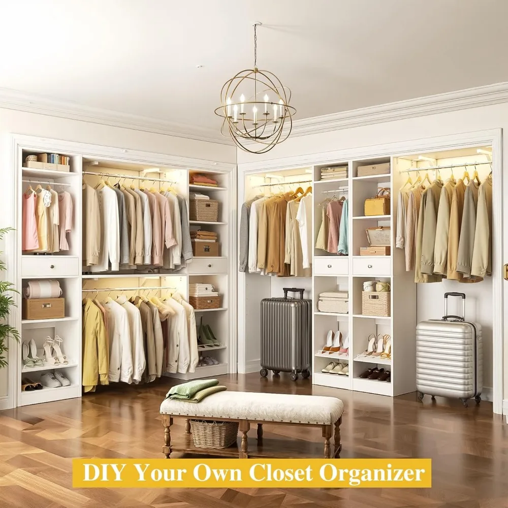 نظام تنظيم خزانة المشي الكبير عالي التحمل مع قضبان تعليق وأدراج، وخزانة ملابس خشبية بطول 10-15 قدم للتخزين الفعال #4