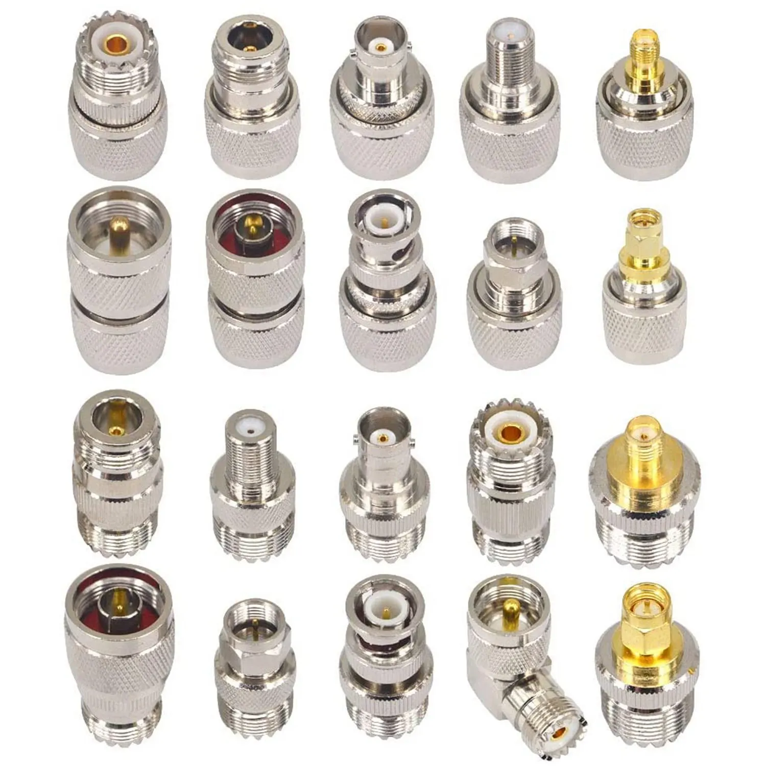 20PCS RF Coaxial Connector Kit UHF SO239 PL259 Adapter Set UHF to SMA/BNC/N/UHF/F Adapter Coax Adapter for CB Antenna