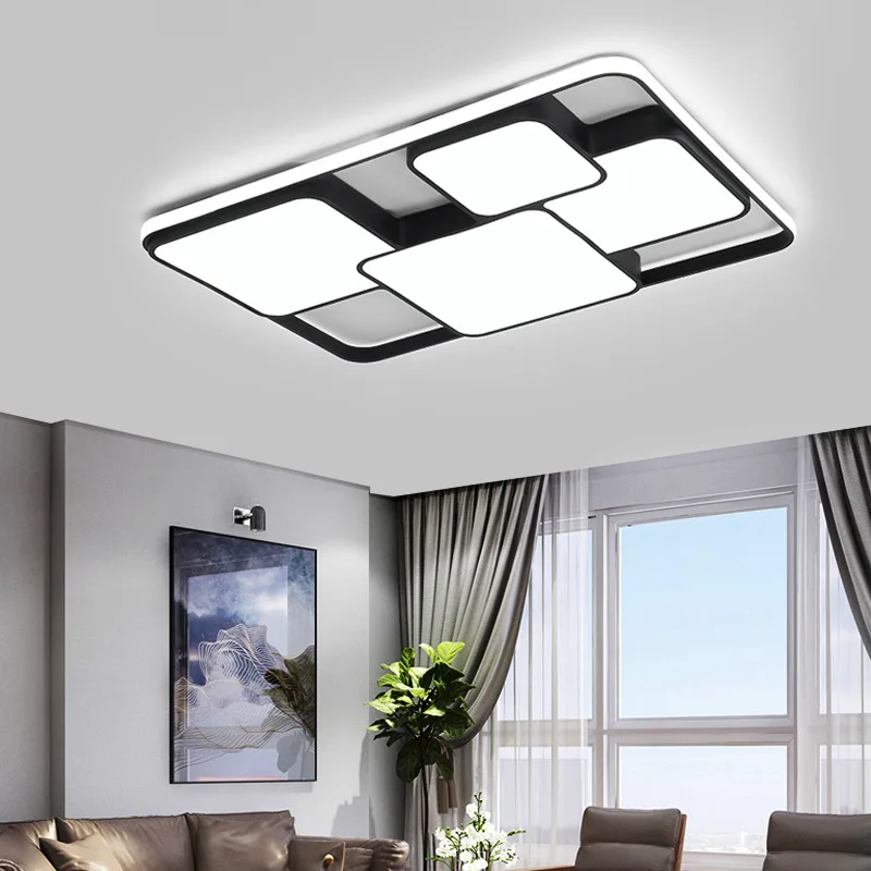 Rectangle modern led ceiling lights for living room bedroom study room white or black 95-265V square ceiling lamp with  WF1117