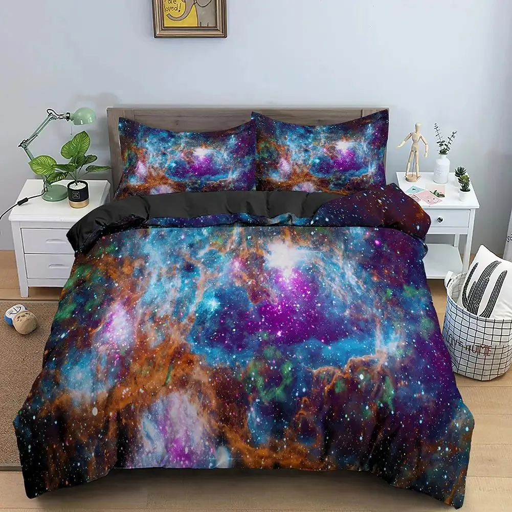 Galaxy Space Bedding Set 3D Universe Duvet Cover Psychedelic Quilt Cover With Zipper Queen Double Comforter Sets Kids Gifts