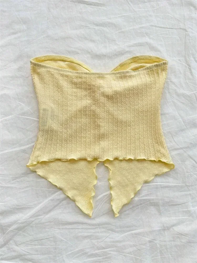 تويست عقدة اقتصاص أنبوب الأعلى للنساء الصيف Y2K الملابس مثير قبالة الكتف شق المحاصيل الأعلى