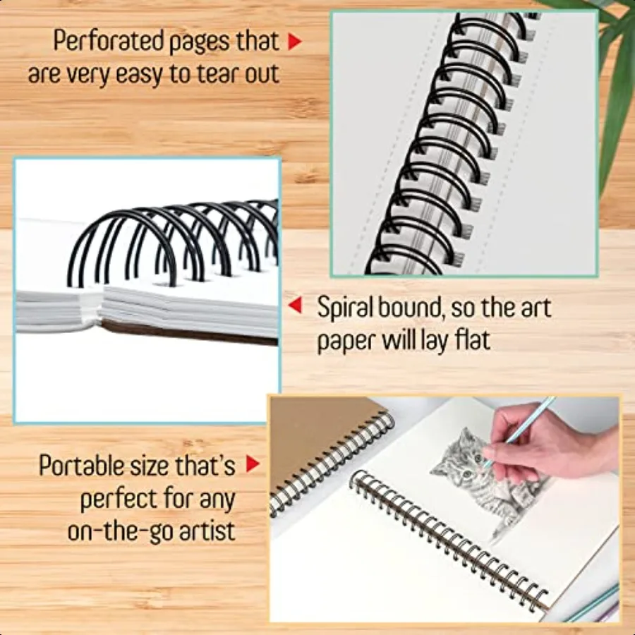 Buku Sketsa Media Campuran 8.11 x 8.5 Spiral Bound dengan Kertas Tebal Berat 200 GSM 120 LBS untuk Semua Jenis Seni
