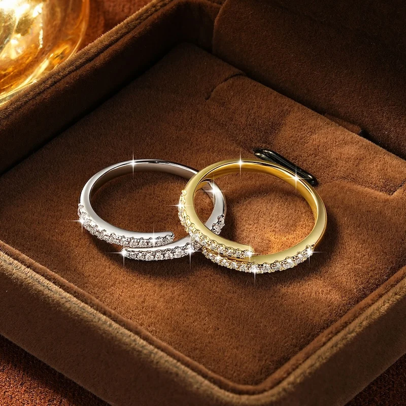 Rrjzz D-Farbiger Voll-Moissanit Halb-Eternity-Ring GRA Runder Labor-Imitationsdiamant Damen Verstellbarer Offener Ring Schmuck Geschenke – Detail 3