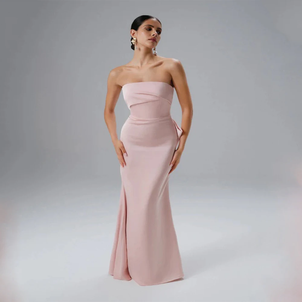 Arya elegante klassieke roze avondjurk jersey voor vloerlengte strapless mouwloze galajurk strik Robe De Soiree op maat