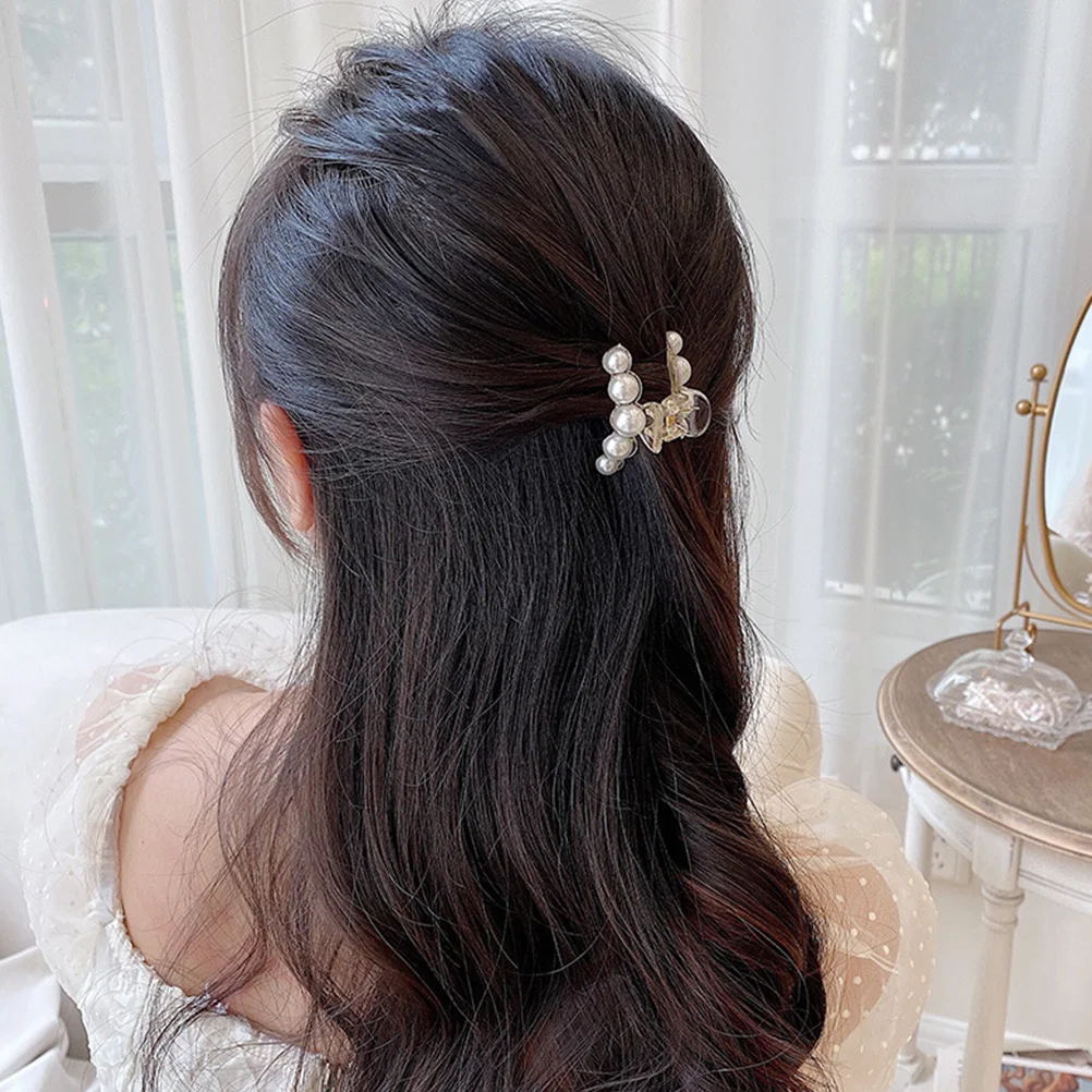 

4pcs Pearl Claw Clips Resin Material Non Slip Hairpin Suitable Thick Hair Women Accessories Hair Care Styling