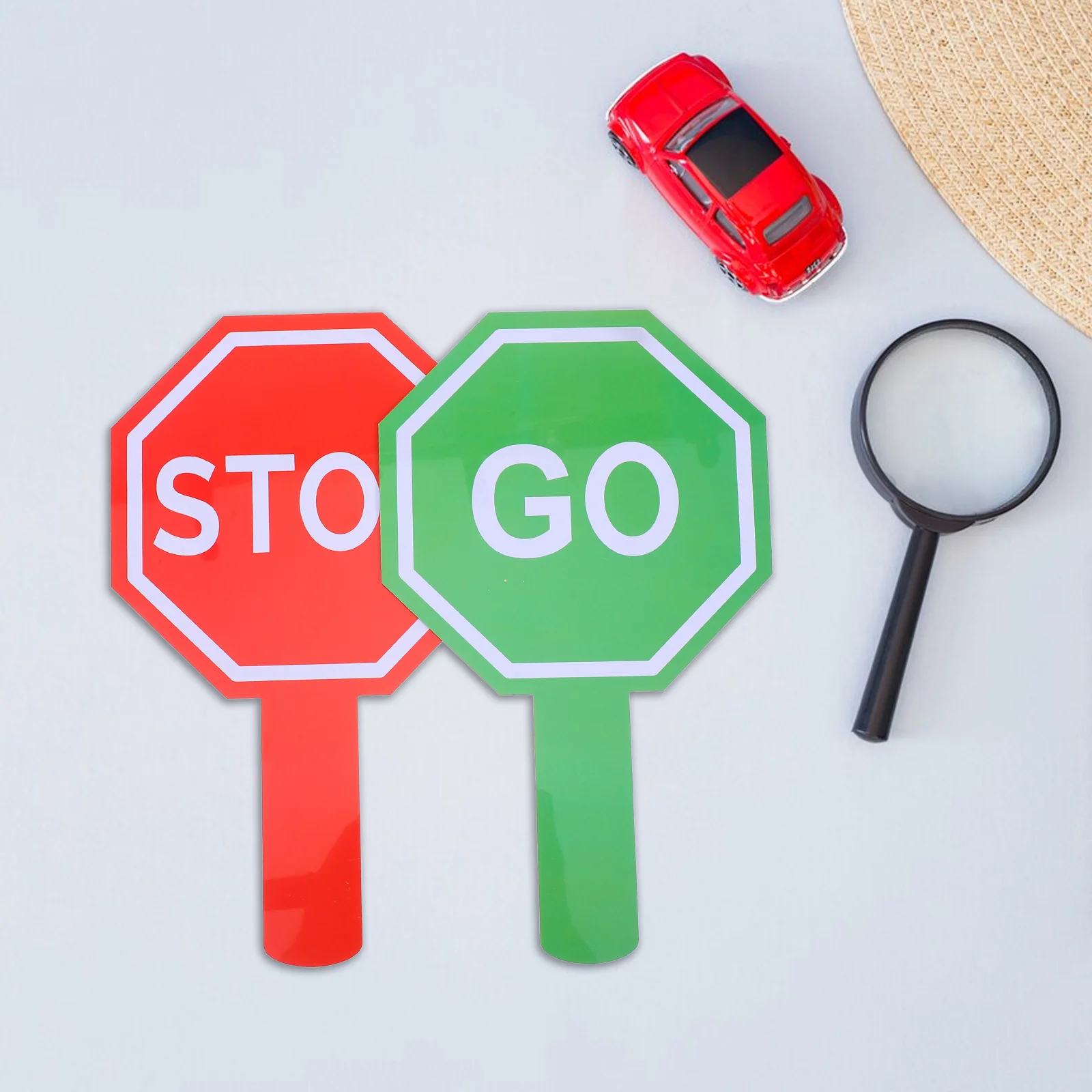 

2 pcs Handheld Signs Double Sided Traffic Safety Props Plastic Educational Tools Classroom Equipment Lightweight