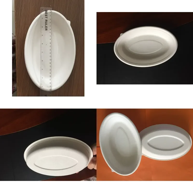 Custom Oval Biodegradable 24 Oz Disposable White Paper Bagasse Food Grade Fruit Salad Packaging Bowl
