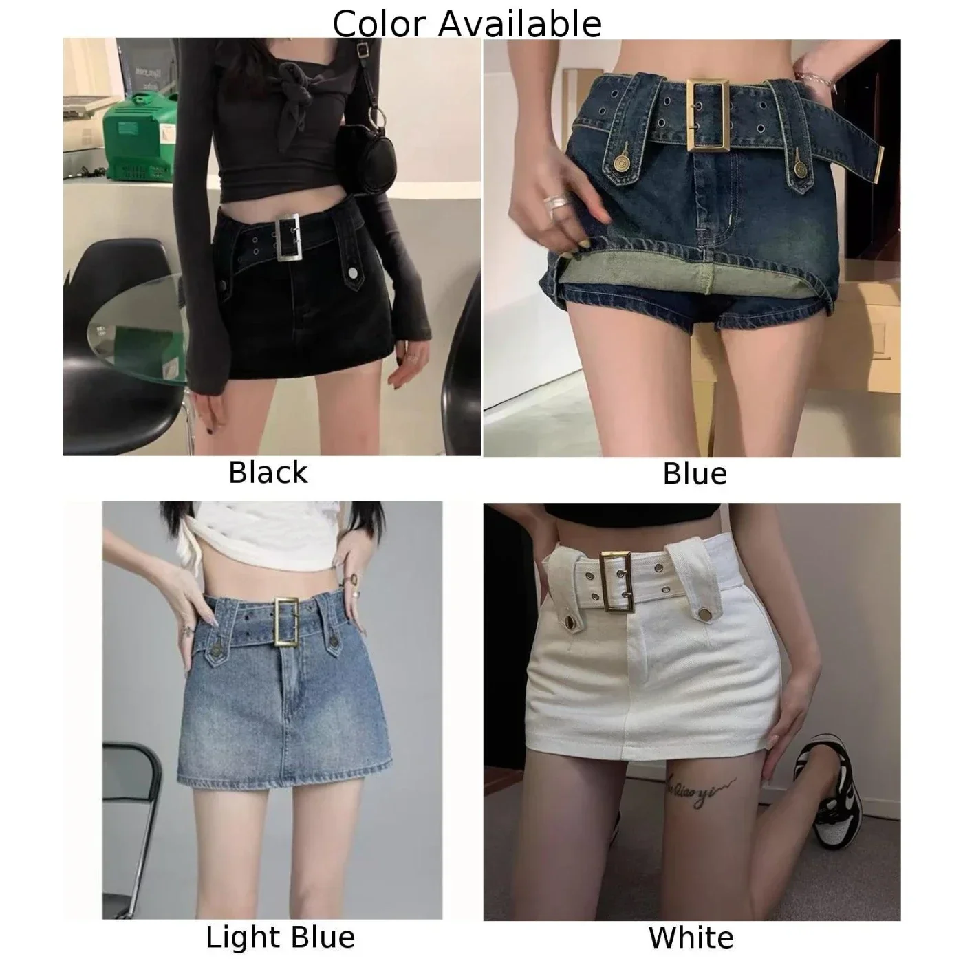 한국 여성 하이웨이스트 A라인 짧은 스커트, 섹시한 힙커버 스커트, 벨트 포함