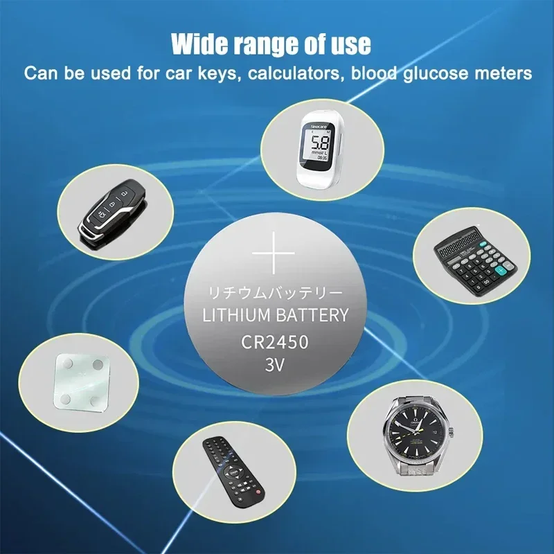 Bateria Botão do Relógio CR2450, 3V, 600mAh Lithium Coin Cell Baterias, 5029LC, LM2450, DL2450, ECR2450, BR2450, CR 2450, 10-100Pcs