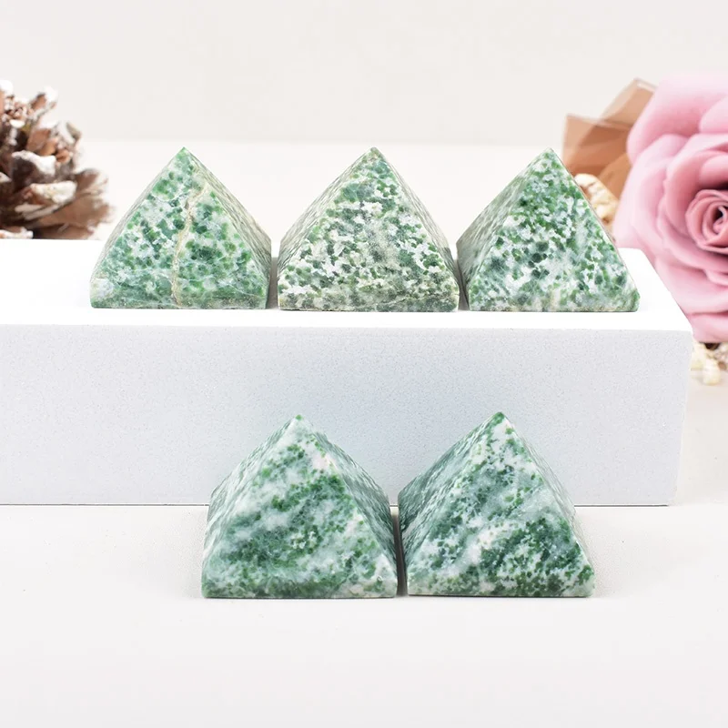1PC Natural Crystal Stone Qinghai Jade Obelisk Pyramid Decoration Reiki Healing Stone Mineral Specimen Crafts Home Decor Gift