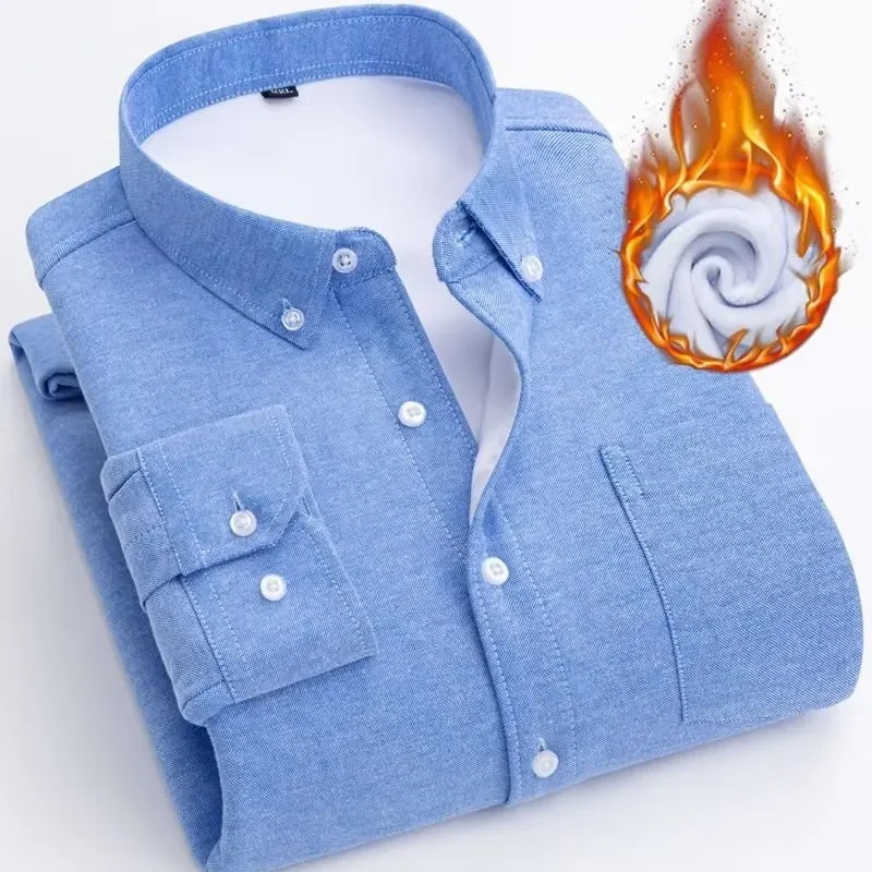 جديد ربيع 2025 قميص أكسفورد رجالي بأكمام طويلة مبطن بالصوف قميص عمل متعدد الاستخدامات للتخسيس وكسب الوزن سترة عصرية #1