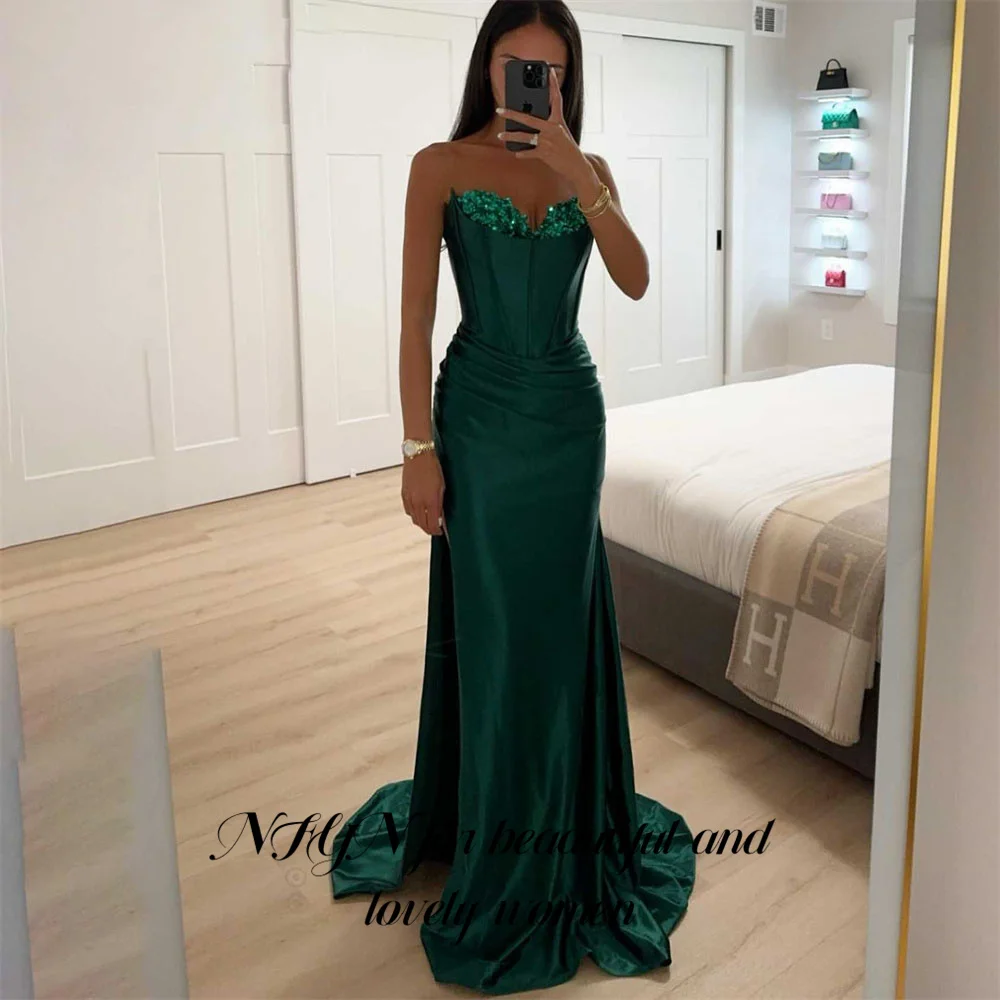 NFYN Simple Dark Green Evening Dress Trumpet Party Dress with Pleat Sweetheart Vestido De Novia Sequins Prom Dresses Customized