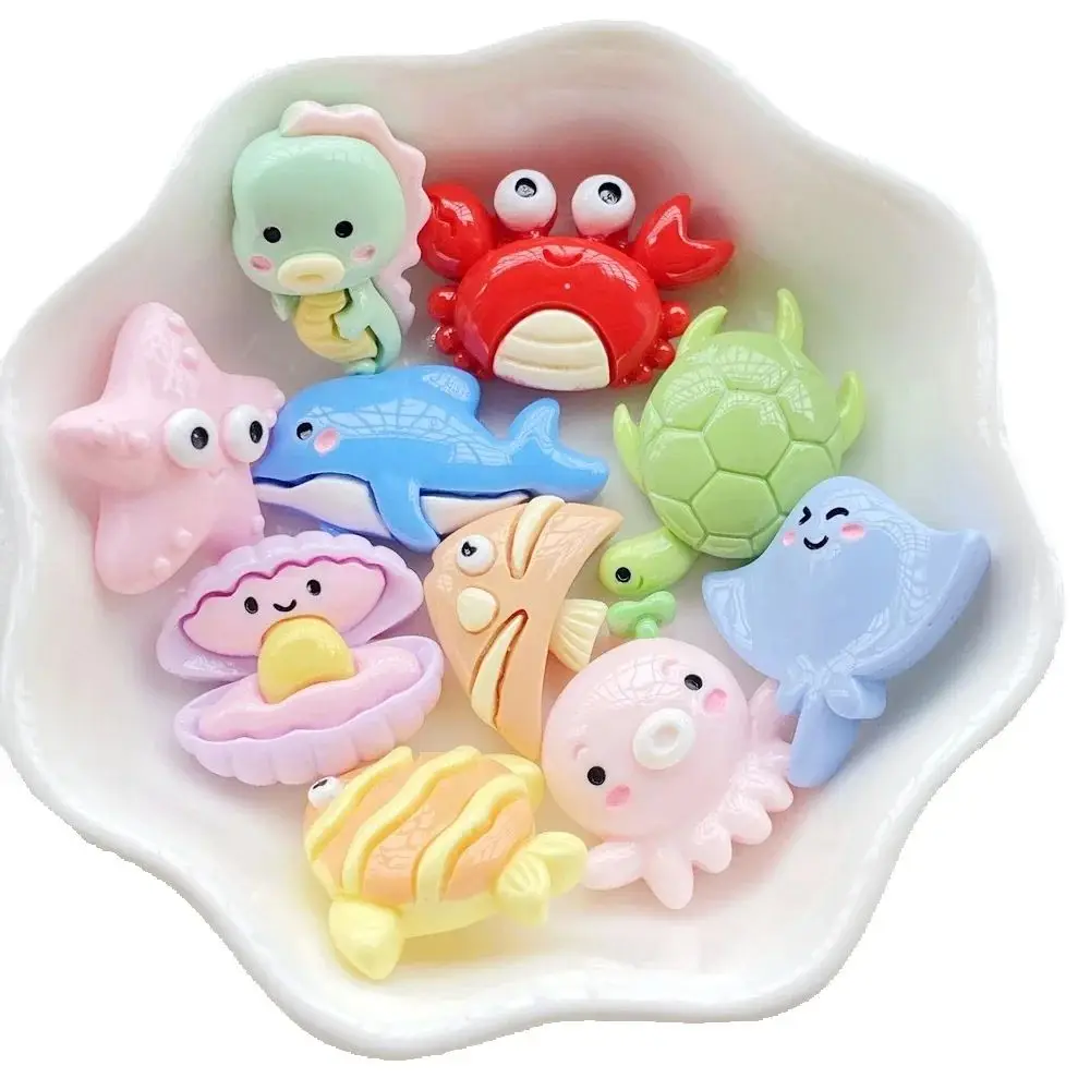 10 Stück Cartoon-Figuren mit Krabben, Walen, Seepferdchen, Oktopusen, Schildkröten, flache Rückseite, für Scrapbooking, DIY, Schmuck, Basteln, Dekoration, Zubehör