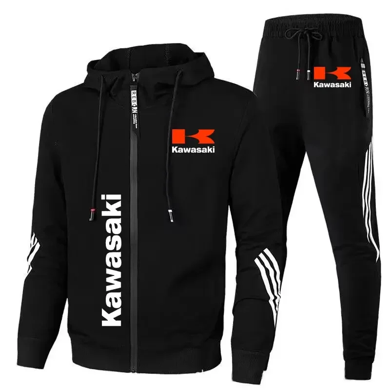 ชุดกางเกงมีฮู้ด Kawasaki-Men's, ชุดทีมรถจักรยานยนต์, เสื้อสเวตเตอร์ซิปแบบลำลอง, กางเกง, ชุดสูท, ชุดเสื้อโค้ทกีฬาปี 2024