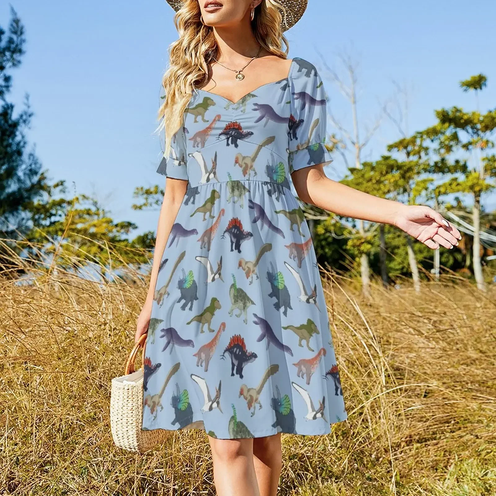 Mesozoic Reptiles Pattern - Blue Sleeveless Dress womans clothing dresses for woman sexy dress Dress