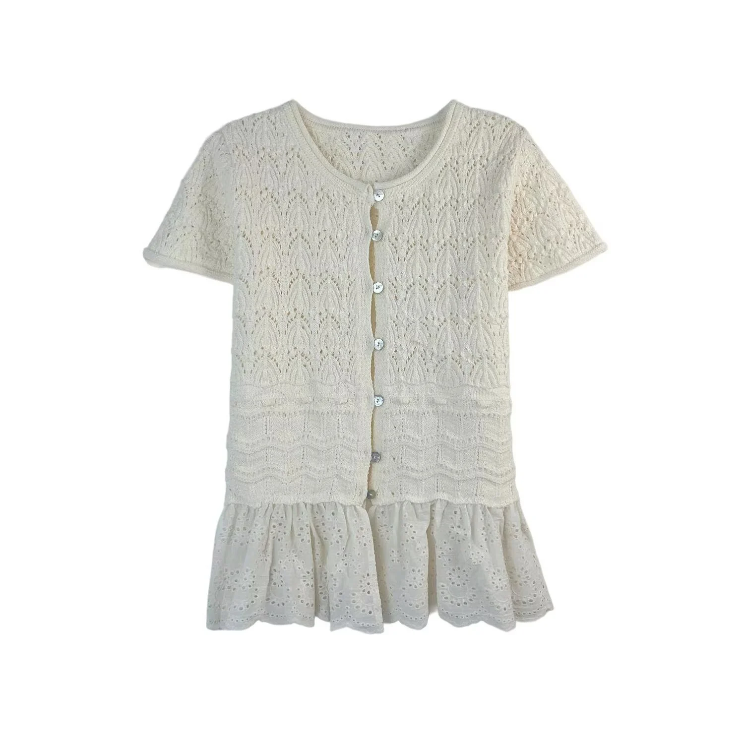 

UNIZERA women's simple round neck short sleeved patchwork knit romantic style temperament summer new top