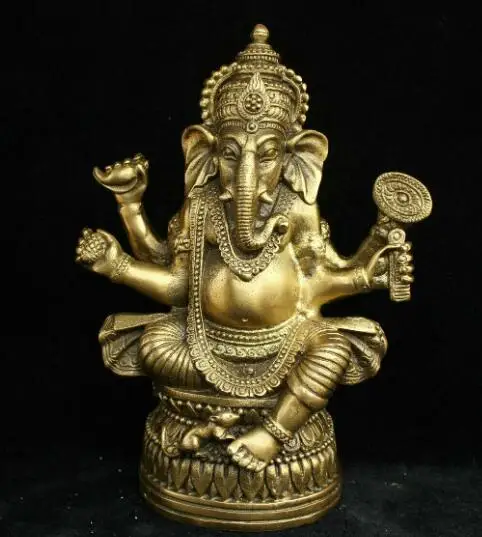 Tibet Buddhism Bonze Brass Ganapati Ganesh Lord Ganesha Elephant Buddha Statue