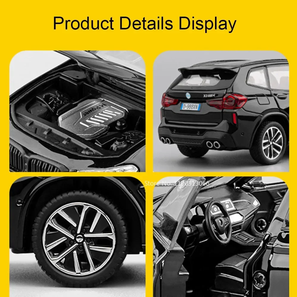 1:32 Scale X3M M8 Alloy Diecast Models Cars Toys with Light Music Miniature Car Wheel Pull Back Vehicles for Kids Birthday Gifts