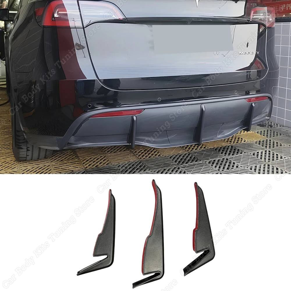 테슬라 모델 Y 2018-2024 용 3PCS 매트 블랙 리어 범퍼 디퓨저 립 하부 테일 카나드 스플리터 스포일러 프로텍터 액세서리