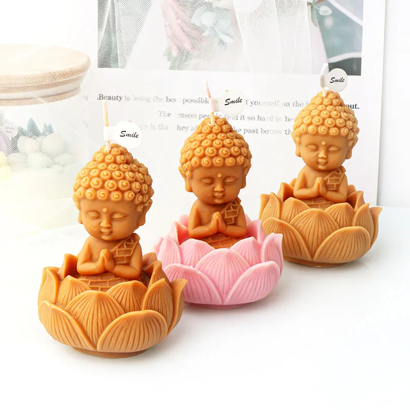 Recumbent Buddha Statue Candle Silicone Mold Closed Eye Meditative Sakyamuni Sculpture Gypsum Candle Resin Mould Religious Decor