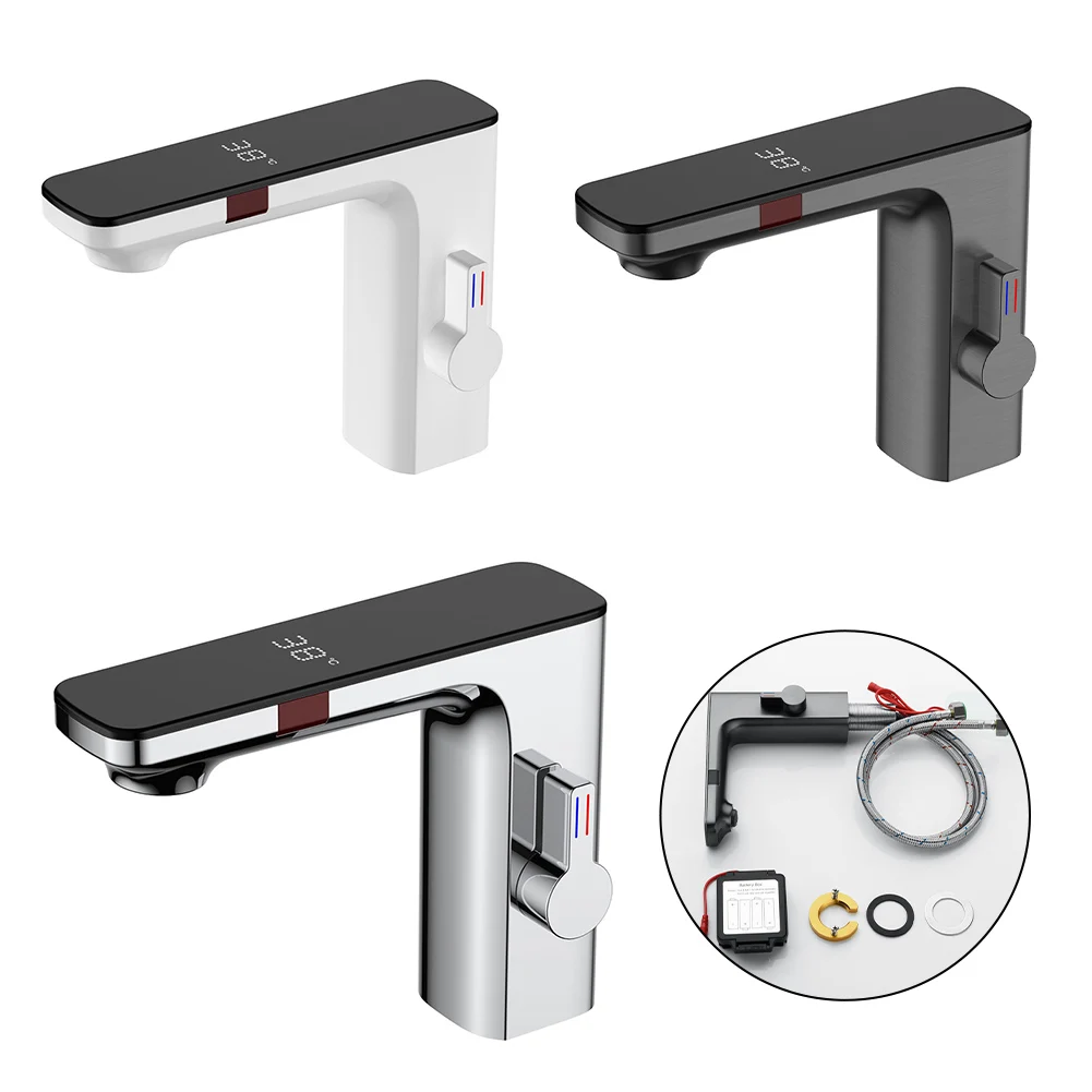 Imagem -02 - Smart Sensor Basin Faucet para Banheiro Torneira Misturadora Touchless Tela Lcd Digital Display Água Quente e Fria Vaidade