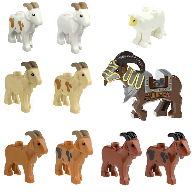 Sheep Goat Animal Parts MOC Building Blocks City Zoo Family Pet Bricks Accessories Kits Horned Sheep Mount Wholesale Toys