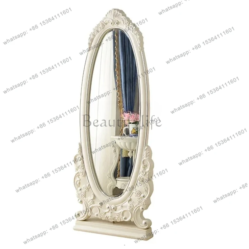 

European-style full-length mirror bedroom, full-body floor mirror luxury, household engraved mobile vertical fitting mirror