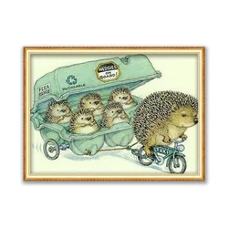 Animal Hedgehog DIY Cross Stitch Embroidery 11CT Kits Craft Needlework Set Printed Canvas Cotton Thread Home Decoration Hot Sell