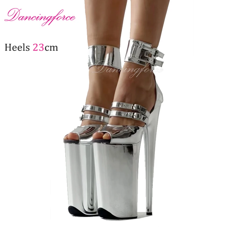 

23CM/9inches Sexy Chrome Platform Stripper High Heels Sandals Women Exotic Gothic Pole Dance Shoes
