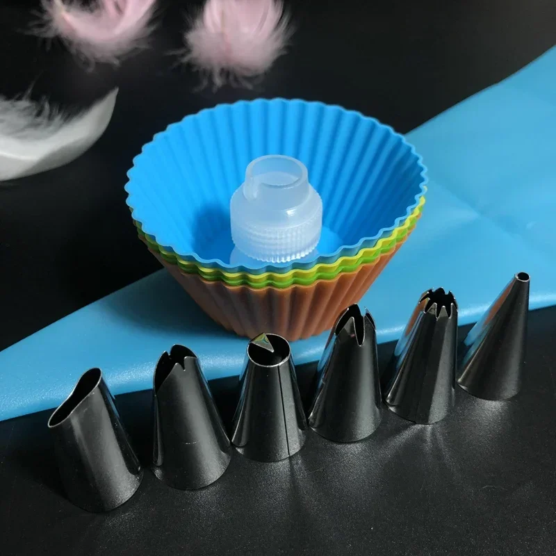 8/9/12/14/16PCS Plastic Pastry Nozzle Sets Stainless Steel Icing Piping Nozzle Silicone Pastry Bag Cake Decorating Tools Tip Set