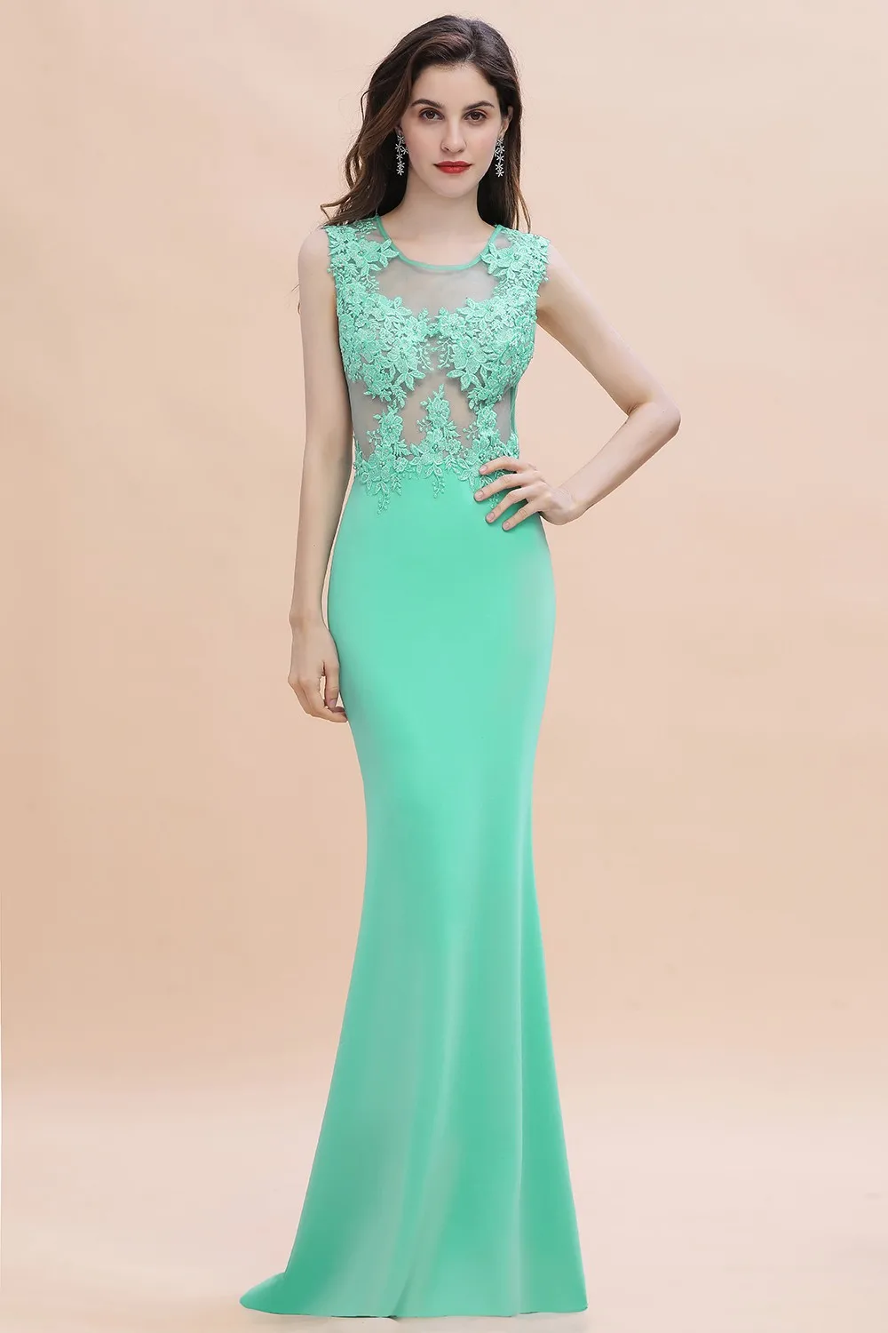 2024 Mermaid Green Sleeveless Lace Long Evening Dresses For Women Sexy Illusion Elegant Formal Prom Party Gowns Vestido de Festa