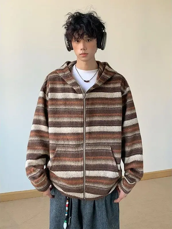 

Laid-ba японский свитер в полоску, мужской американский шерстяной свободный повседневный свитер в стиле ретро, пальто Jaet, свободный крой из полиэстера, длинный свек