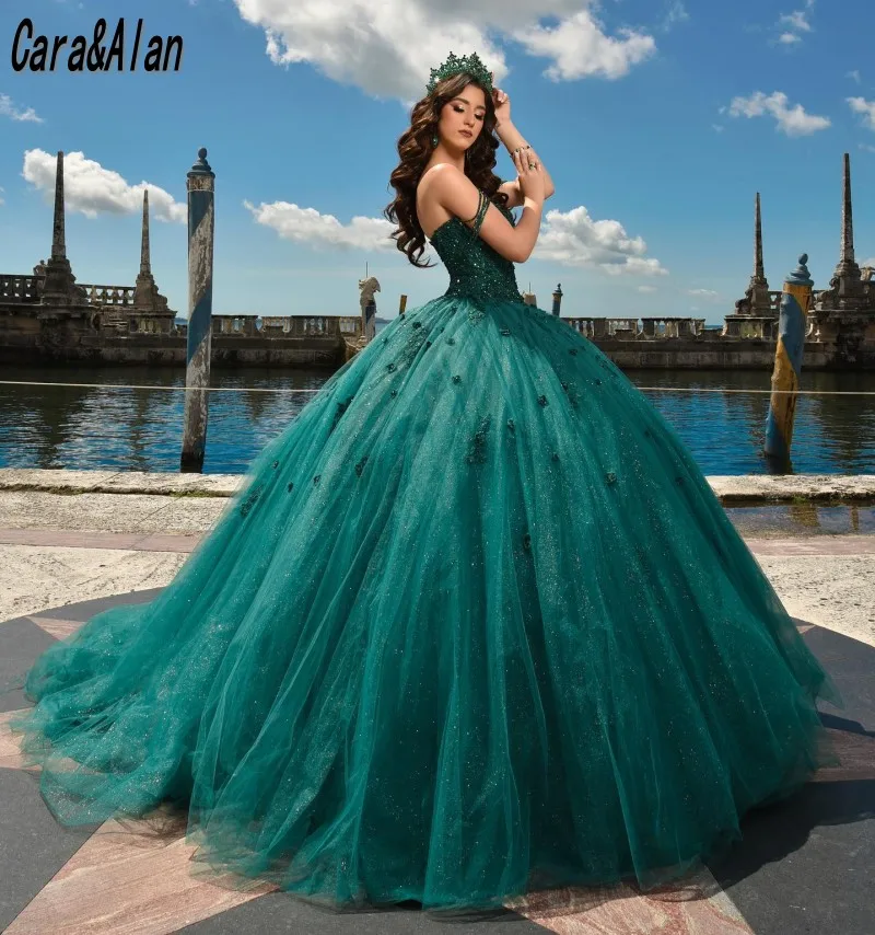 Vestidos Elegantes De quinceañera con lentejuelas para niñas, Vestidos De princesa con escote Corazón y hombros descubiertos, Vestidos De cumpleaños con cordones De 15 Años