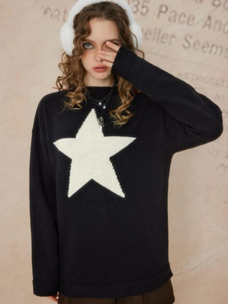 

2024 Knitted Women's Sweater Loose Casual O-neck Star shaped Thick Casual Hoodie Women's Jumper Elegant Autumn/Winter Fashion Sw