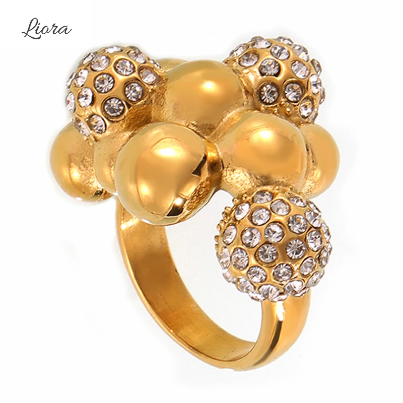 

Liora 316L Stainless Steel Balls Surface Rings For Women Chunky Rhinestone Female Rings Fashion Waterproof Jewelry Gifts