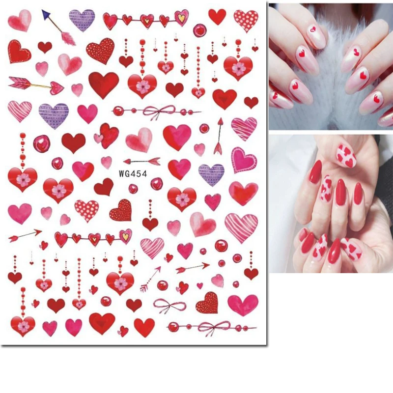 3d Nail Art Stickers Black Red Heart Kiss Lip Love Arrow Valentine Day Letters Adhesive Nail Decals Slider For Manicure