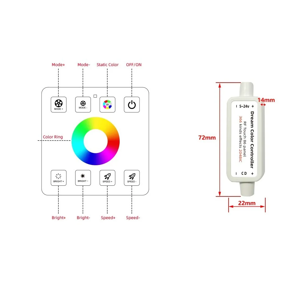 Touch Panel Remote Controller For Symphony Full Color  light strip Bluetooth WIFI Control With 24Key Remote